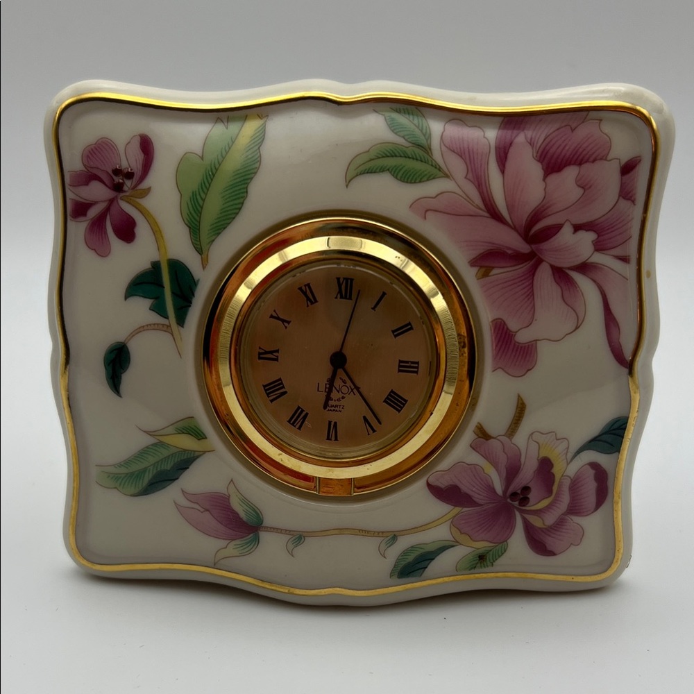 Lenox Floral Porcelain Clock with Gold Trim